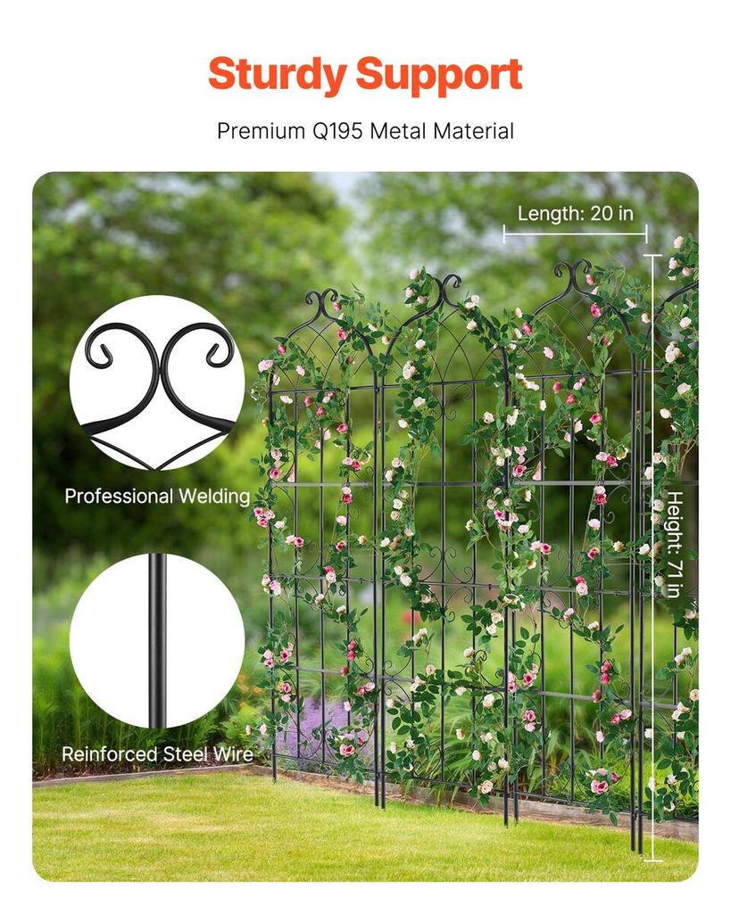 4 Packs Metal Garden Trellis for Climbing Plant Support 71x20 In Rustproof
