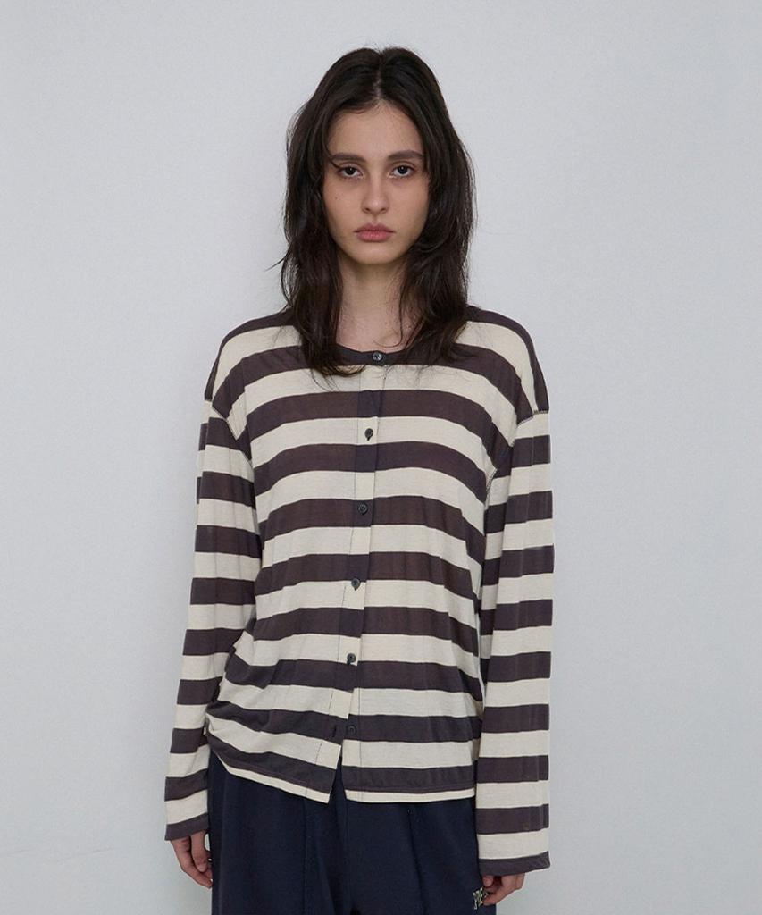 Peulipeopeulipeo 2-Way Stripe Cardigan (Charcoal)