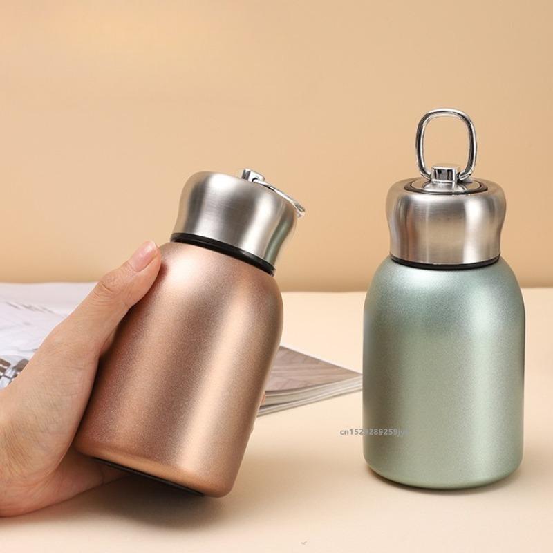 Mini Chubby Big Belly Cup Stainless Steel Thermos Cup Portable Carrying Ring 300ml Vacuum Flask Insulated Hot Water Bottle