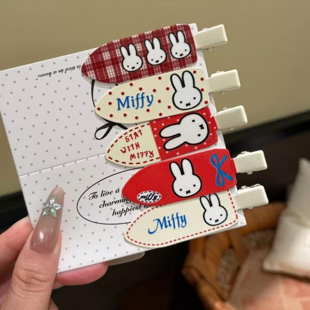 Kawaii Anime Miffy Hairpin Cute Rabbit Invisible Clip Polka Dot Check Hair Accessory Side Braid Clip Retro Versatile Hair Clip