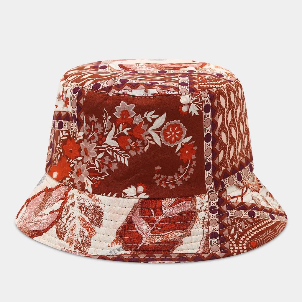 Boho style flower print double side sunscreen fisherman hat women fashionable outdoor sunshade retro sun beach bucket hat