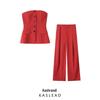 2025 Spring Women's European-American Fashion Double-Breasted Bandeau Top and Long Pants Set