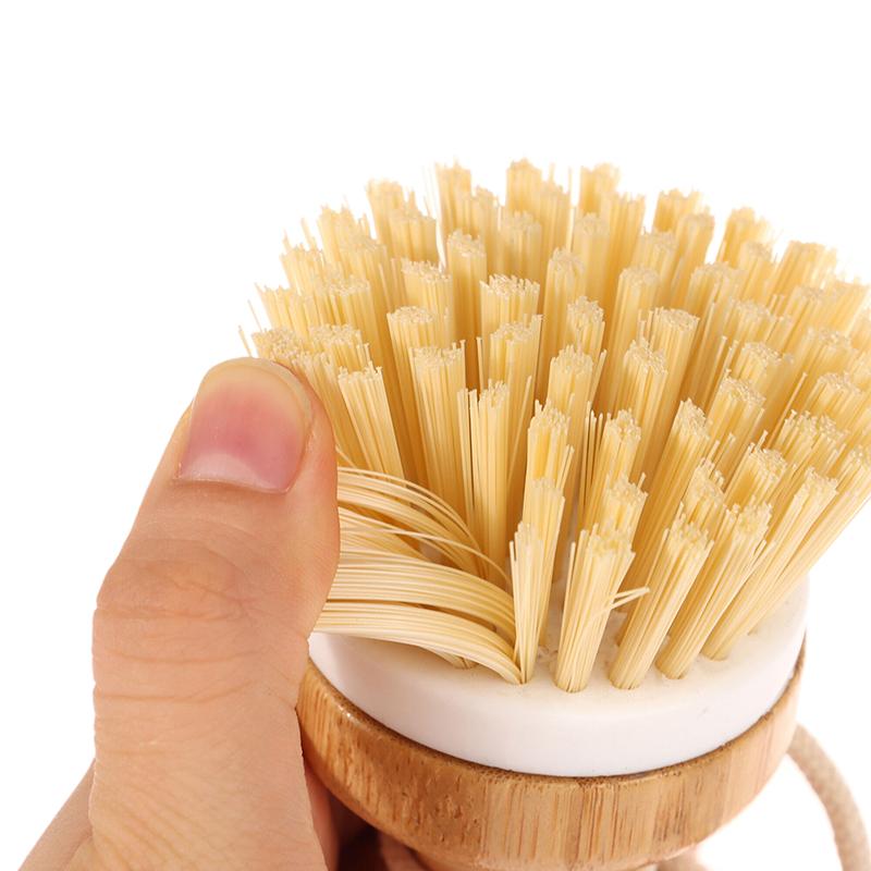 Wooden Bamboo Round Handle Cleaning Brush Easy Use Convenient For Washing Pot Dish Bowl Sink Stove Brush Kitchen Cleaning Tool