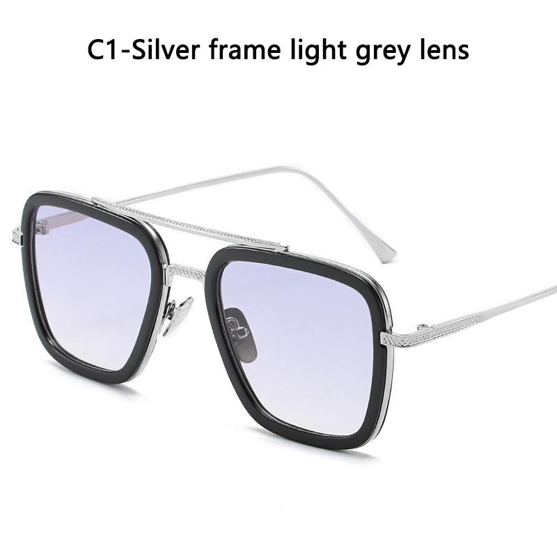 Square Men Edith Sunglasses Vintage Tony Stark Silver Metal Frame Blue Lens Glasses Fashion Women Steampunk Eyewear
