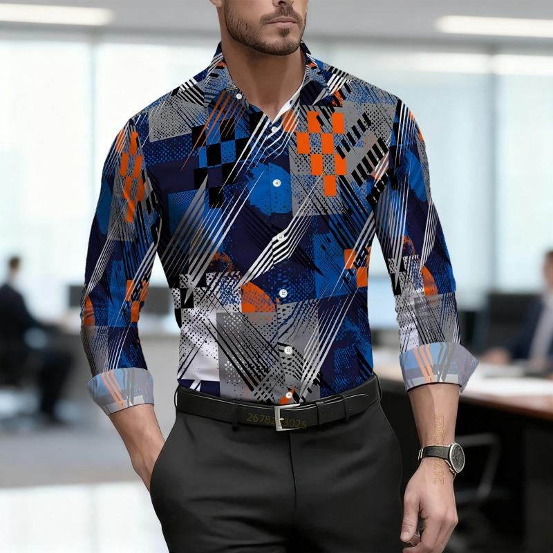 Men's Shirt Spring and Autumn New Style Men's Abstract Printed Long Sleeved Shirt Business Casual Slim Fit High-quality Shirt