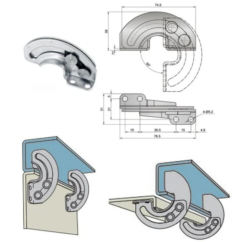 2pcs Hidden Sliding Hinges 90 Degree Limit Hinge Industrial Equipment Door Carbon Steel Hinge Arc Slide Locks Furniture Hardware
