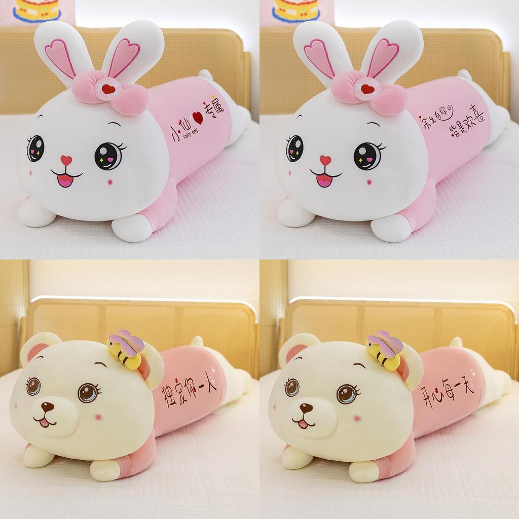 Rabbit Long Plush Toy With Bow And Embroidery Design For Kids Girls Sleep Gift