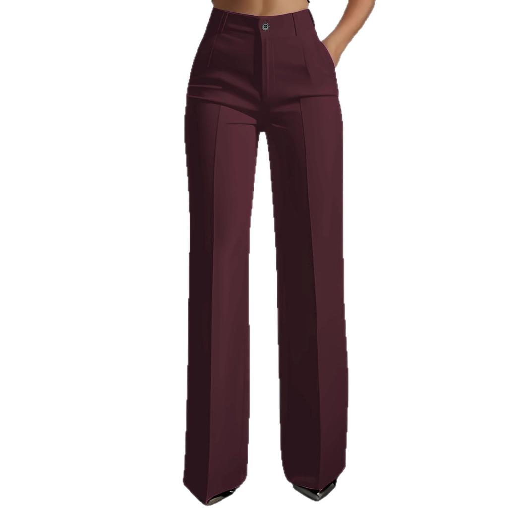 Women's Spring Autumn High Waist Draped Straight Leg Commuter Suit Pants, Wide Leg Formal Long Trousers