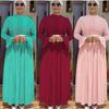 African Women's Muslim Long Sleeve Chiffon Pleated Skirt Dress with Belt