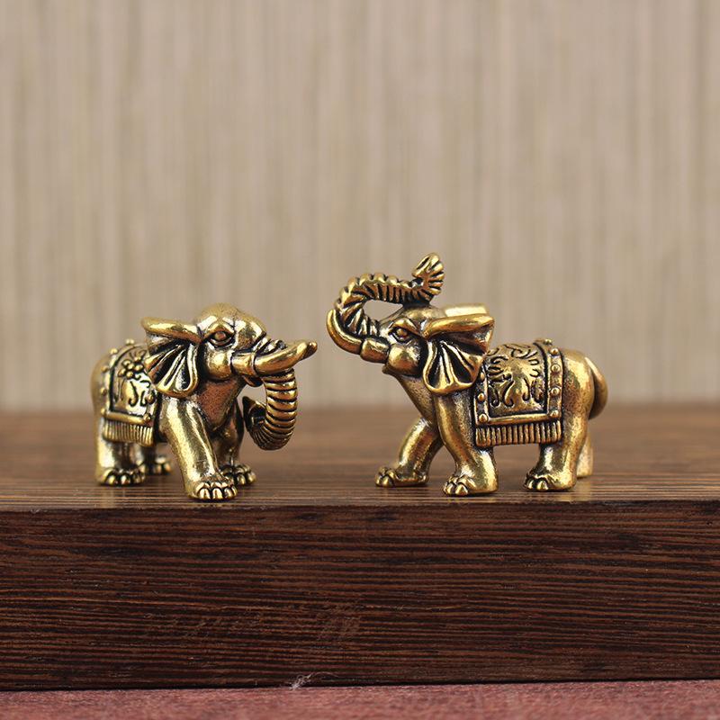Brass Blessing Elephant Miniature Figurine Antique Bronze Animal Statue Copper Lucky Elephant Small Ornaments