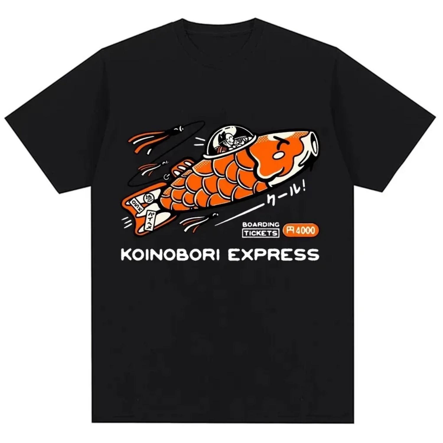

Japanese Style Koinobori Express T-shirts Funny Vintage Fashion T Shirt Loose Cotton Casual O-Neck T Shirts Streetwear S