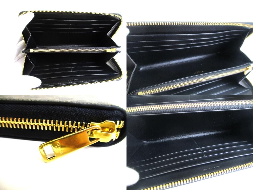 Authentic CELINE Triomphe Camvas Leather Large Zipped Wallet Purse #b281  Open Box