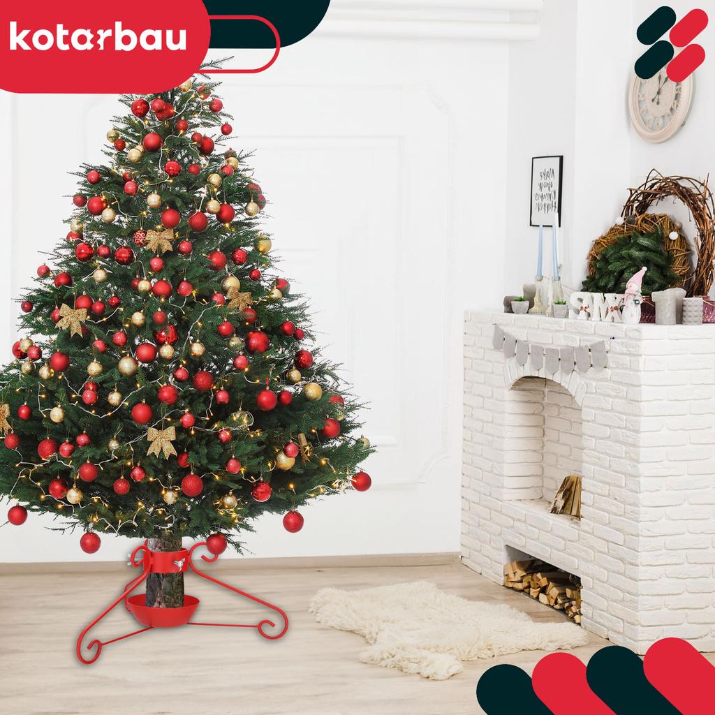 KOTARBAU® Metal Christmas Tree Stand with Water Container, Wrapped, Decorative, Red, 52 x 23 cm