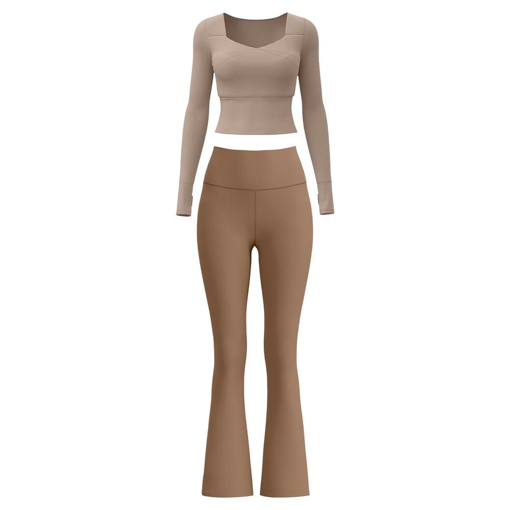 High Elastic Quick Dry Slimming Yoga Set: Long Sleeve T-shirt & Flared Pants for Spring and Autumn Workouts
