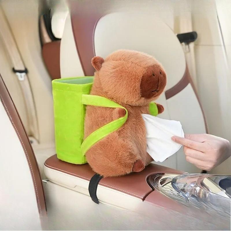 

Vehicle Tissue Box Holder Plush Cute Car Armrest Compartment Paper Extraction Storage коричневый