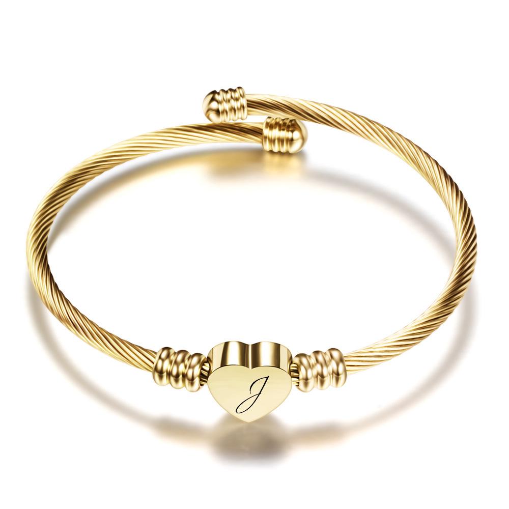 Stylish Women's Bracelet: Stainless Steel Peach Heart with Braided Cable and European-American 26 Letters Design