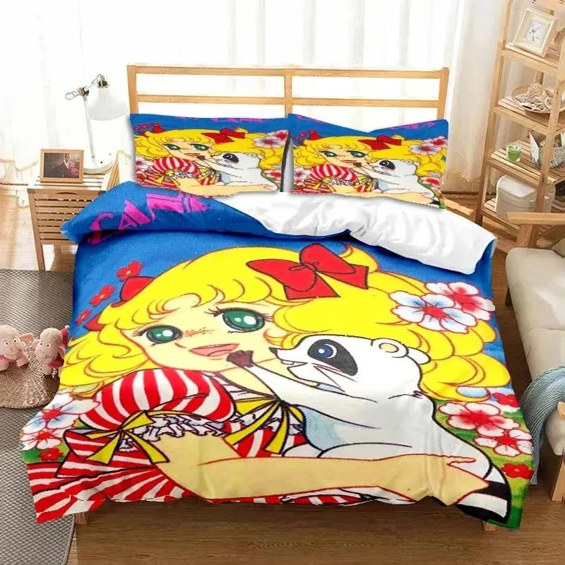 3D Print Manga Candy Cute Cartoon Bedding Set Double Twin King Duvet Cover Comforter Pillowcase Boys Girls Adults Bedroom