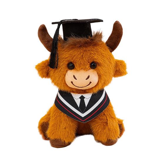 2026 Graduation Highland Cow Plush Toy with Cap Gown Soft Stuffed Animal Graduation Keepsake Toy for Preschool High School College Grads