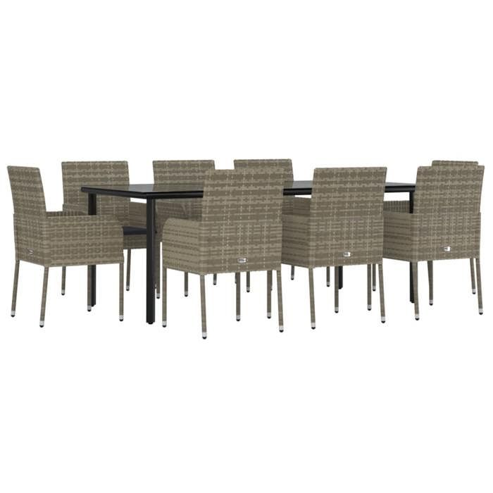 VidaXL 9-piece Garden Dining Set and Cushions Black and Grey 3185165