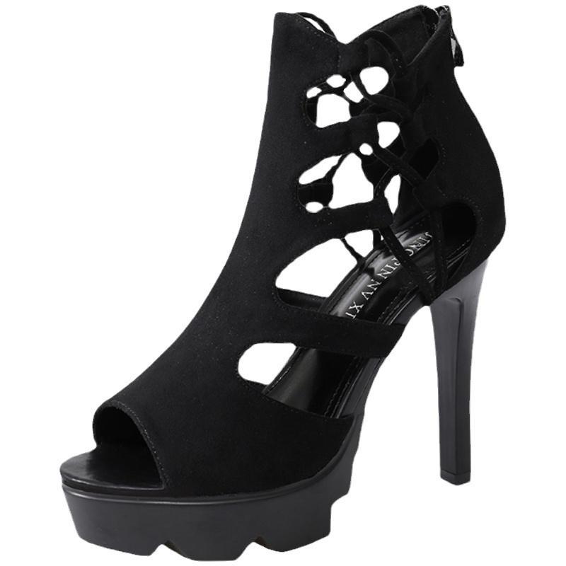 High Heels for Women, 2025 New Style Waterproof Platform Hollowed-out Sandals for Women, Summer Roman Cool Boots, Dancing Shoes