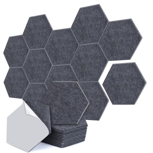 AGPTEK Sound-Absorbing Hexagonal Panels, 30x26x0.9cm, Pack of 12, Fully Adhesive, High-Density Soundproofing Panels, Self-Adhesive Soundproofing Panel
