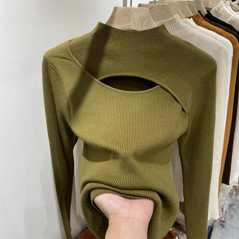 Autumn Winter Skinny Sweater Knit Pullover Tops Women Knitted Shirts Fashion Female Long Sleeve Casual Elastic Slim Sweater