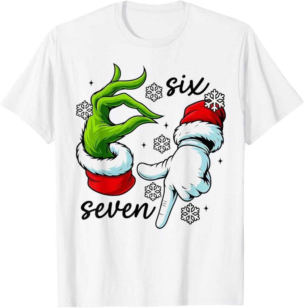 Funny Six Seven 67 Meme 6 7 Christmas Elf Hand Boys Teens T-Shirt L