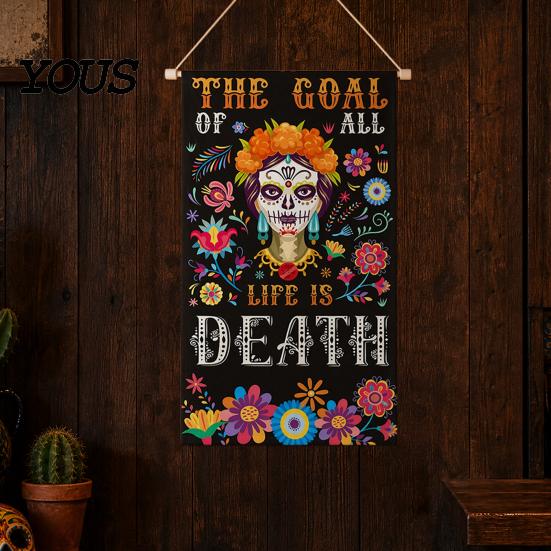 Wall Backdrop Day of The Dead Fabric Art, Mexican Fiesta Theme Colorful Sugar Exotic Themed Skull Hanging Tapestry Decoration for Photo Booth,
