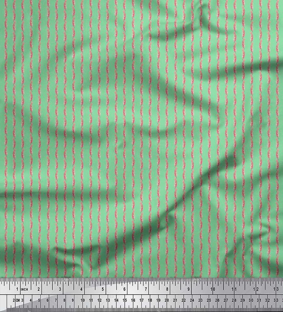 Soimoi Green Poly Crepe Fabric Wheat Leaves Print Fabric by the Metre 42 Inch