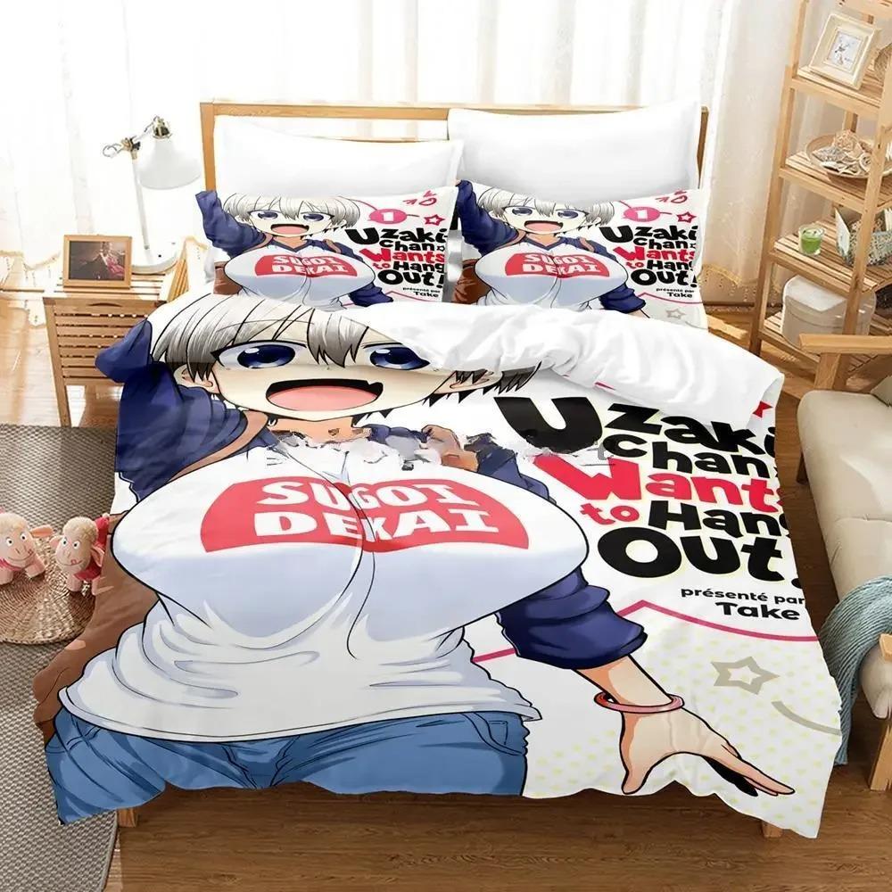 3D Anime Uzaki-chan Wants To Hang Out! Bedding Set Single Twin Full Queen King Size Bed Set Adult Kid Bedroom Duvet Cover Sets
