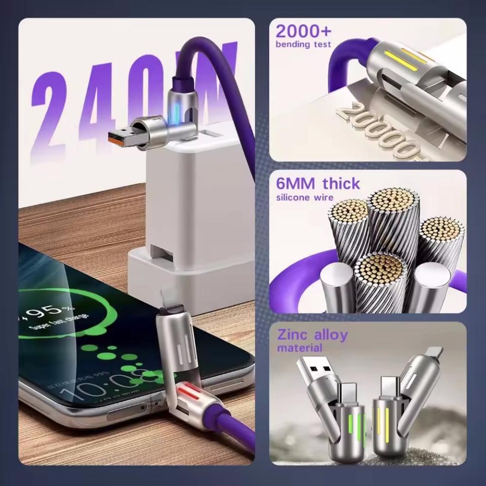 4-in-1 USB Charging Cable Fast Charging MAX 240W Lightning Multi Functional Aluminum Alloy 240W Suitable For iPhone15 16 Samsung