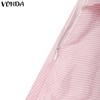 VONDA Abiti da donna alla moda, tinta unita, con scollo rotondo e volant, maniche lunghe