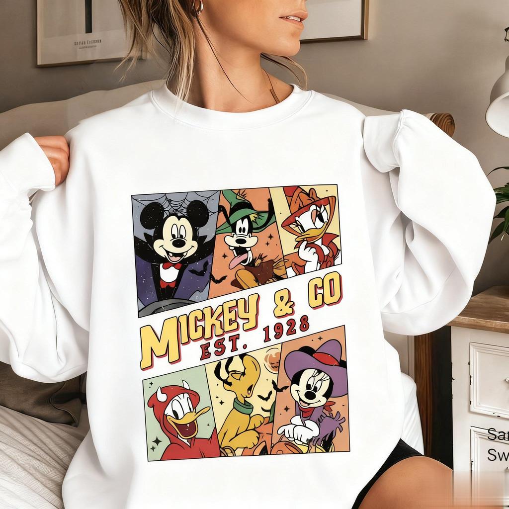 Mickey Mouse Disney Imprimé Vintage Manches Longues Chemise Femme Haut Décontracté Sweat à Col Rond Pull Vêtement de Rue Pull Y2k Automne