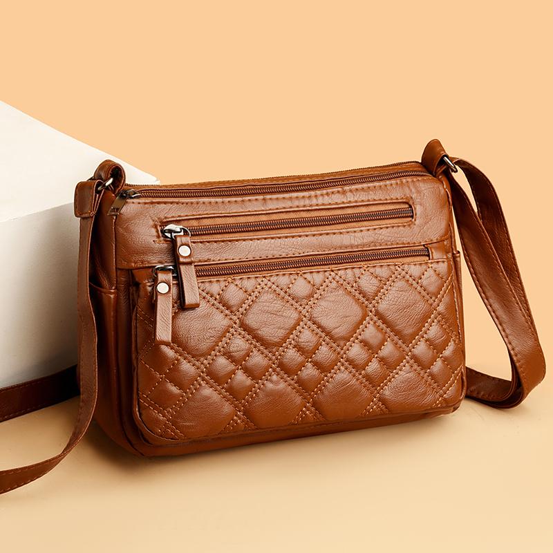 Soft Leather Mother Bag Women's Crossbody Bag Multi-Layer Large Capacity Shoulder Bag