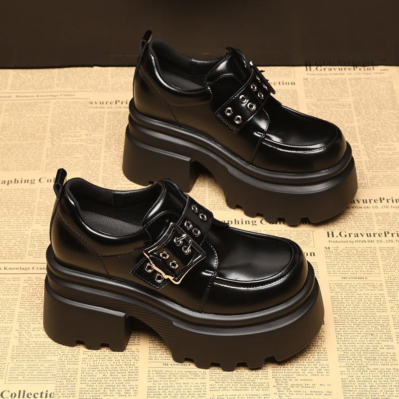 

Модные 10 см Кожаные ботинки Осень Женские Платформа Танкетка Плоская подошва Дышащие Женские ботинки Повседневные Весенние туфли Мэри Джейн 39 чёрный