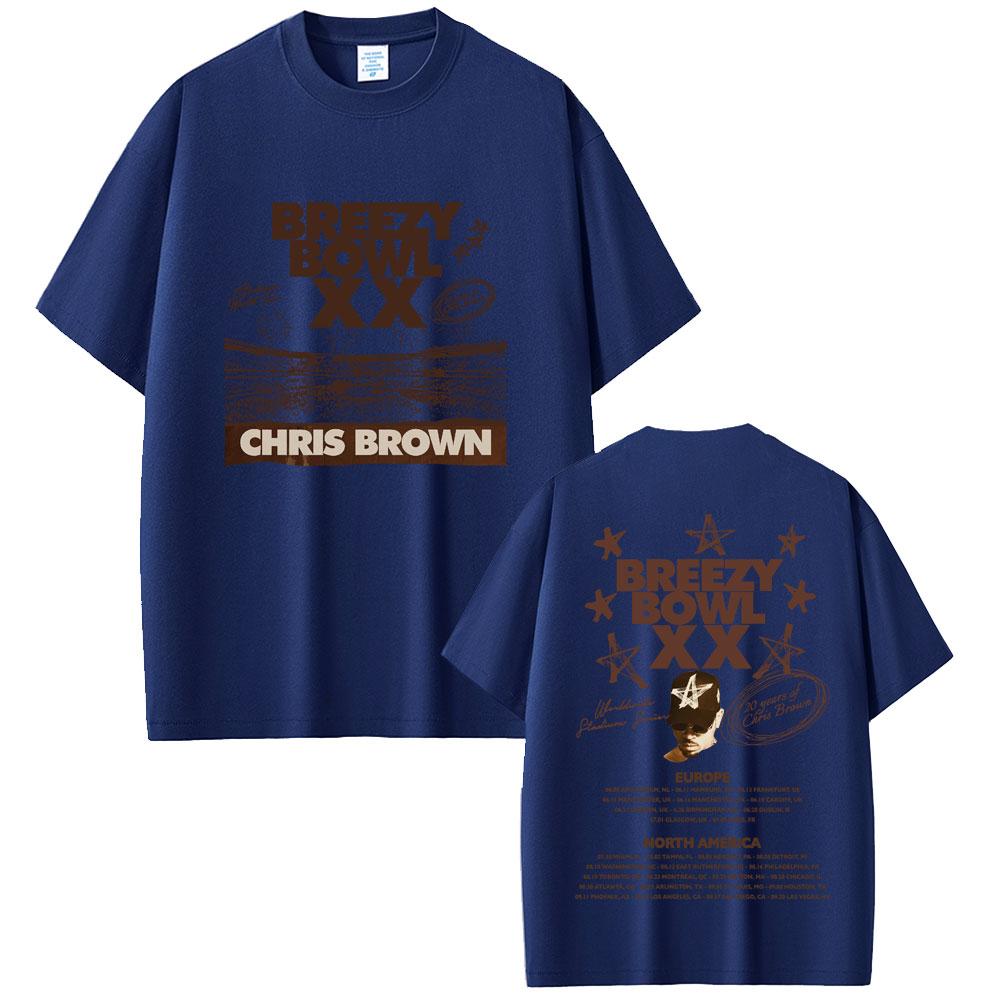 Rapper Chris Brown Breezy Bowl XX 2025 Tour T-shirt Men Women Casual Cotton Vintage T Shirts Summer Hip Hop Oversized T-shirts