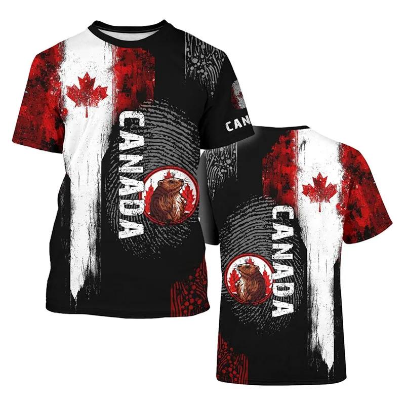 Fashion T-shirt Men's Harajuku Street T-shirt 3D Printed Maple Leaf Deer Pattern Popular Short Sleeved Shirt