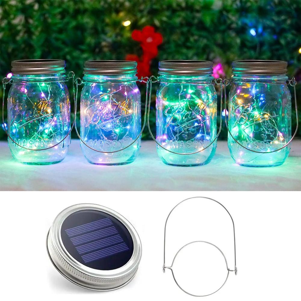 

Solar Mason Jar Lid Light 20 Leds Fairy String Lights with Handles for Garden Hanging Lantern Patio Wedding Party (No Jar) 1pcs