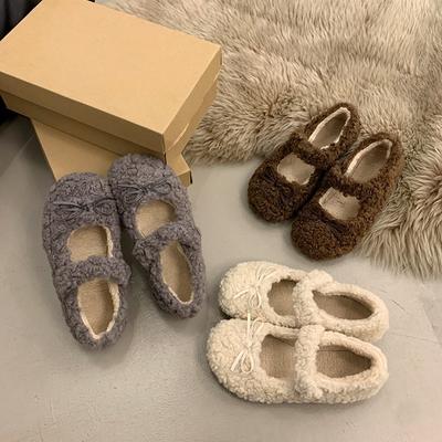 Plush Flat-soled Fluffy Shoes for Women's New Autumn and Winter Retro Round Head Versatile Soft-soled Mary Jane Cotton Shoes