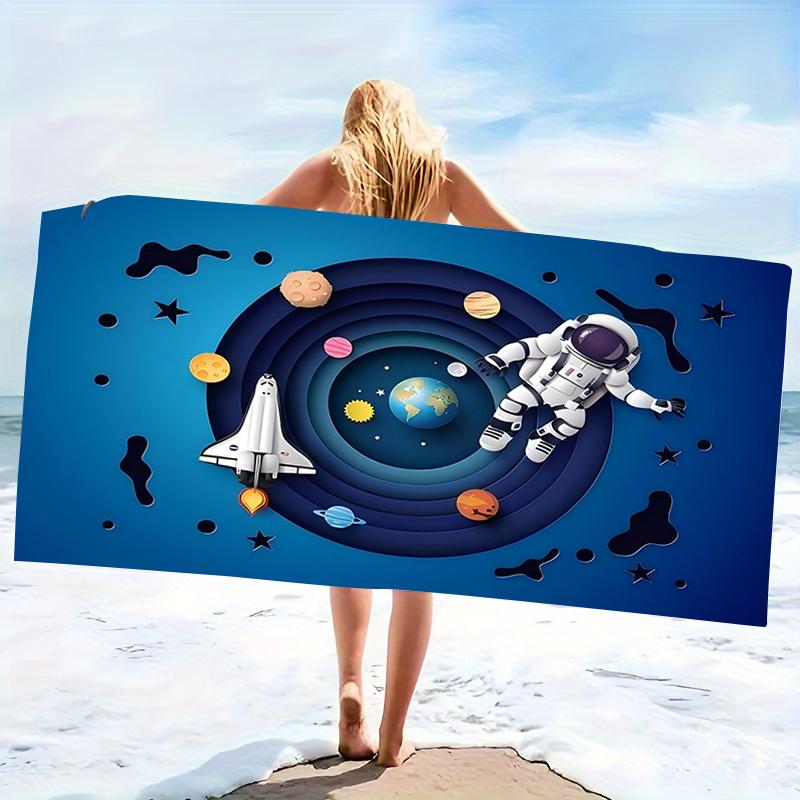 Cooles Galaxie-Planeten-Astronauten-Mikrofaser-Strandtuch Extra Groß Sandfrei Ultra Saugfähig Großes Blaues Pooltuch zum Sonnenbaden