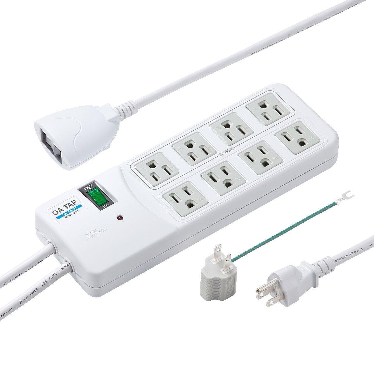 

Sanwa Supply Lightning Guard Strip, 3-Pin, 8 Outlets, 2.5m, with Centralized Switch, Handheld Switch, and Breaker, TAP-SP307