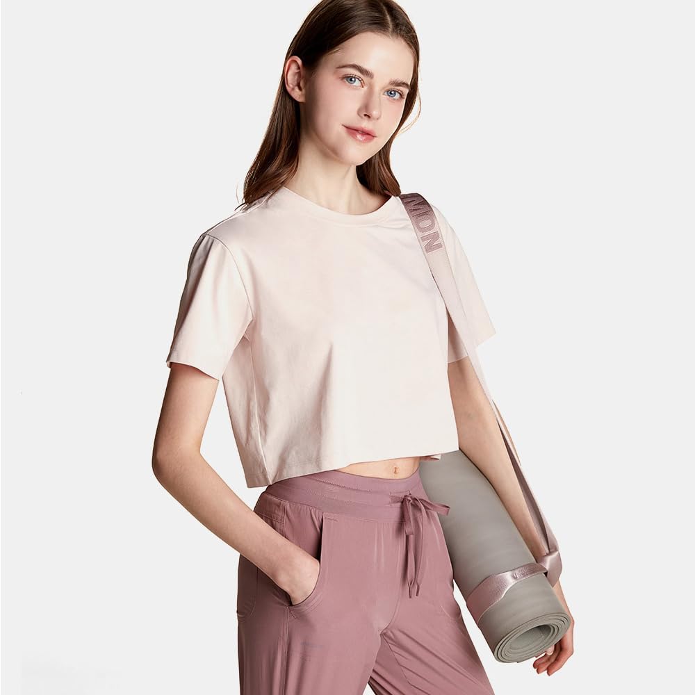 Tesla Short Sleeve Cropped Sports Active Everyday Functional Round Regular Outdoor Pilates Women's T-Shirt (FTS10-ZZBEG_L) [UV Protection,