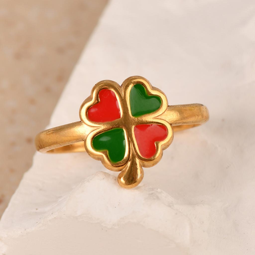 Women's Oil Pressure Ring Simple Fashion Stainless Steel Four-Leaf Clover Niche Temperament Opening Adjustable Ring