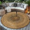 Tappeto Rotondo in Flanella con Venature del Legno e Anelli degli Alberi, Rustico, per Esterno, Patio, Giardino, Balcone, Tappetino per Pavimento, Texture Naturale, Decorazione Ecologica