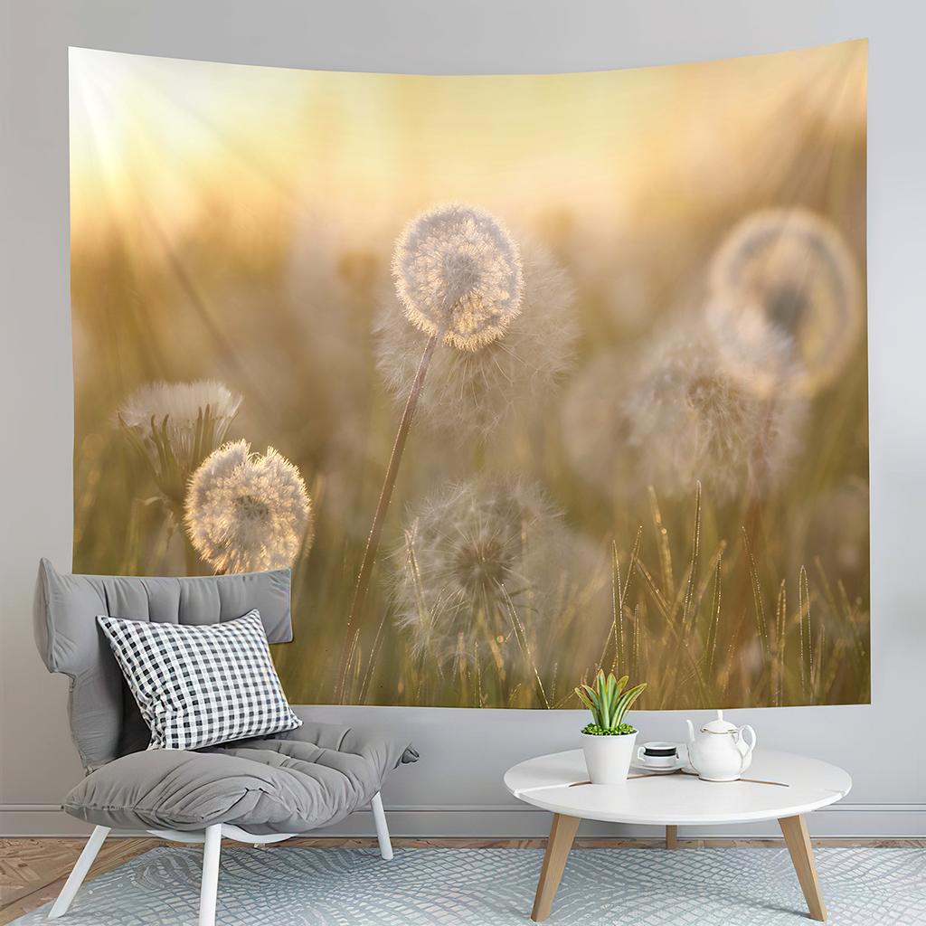 Spring Time Field Dandelions Tapestry Sunset Natural Scenery Tapestry Art Wall Hanging Home Living Room Bedroom Dorm Tapestries