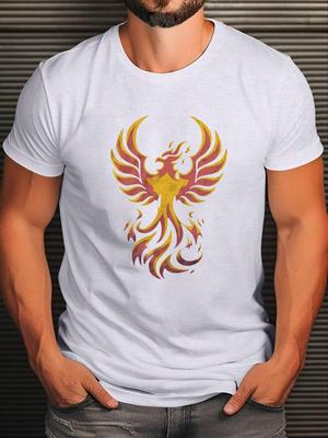Unisex's Cool Phoenix Print T-Shirt, Casual And Fashionable Short Sleeved Round Neck T-Shirt