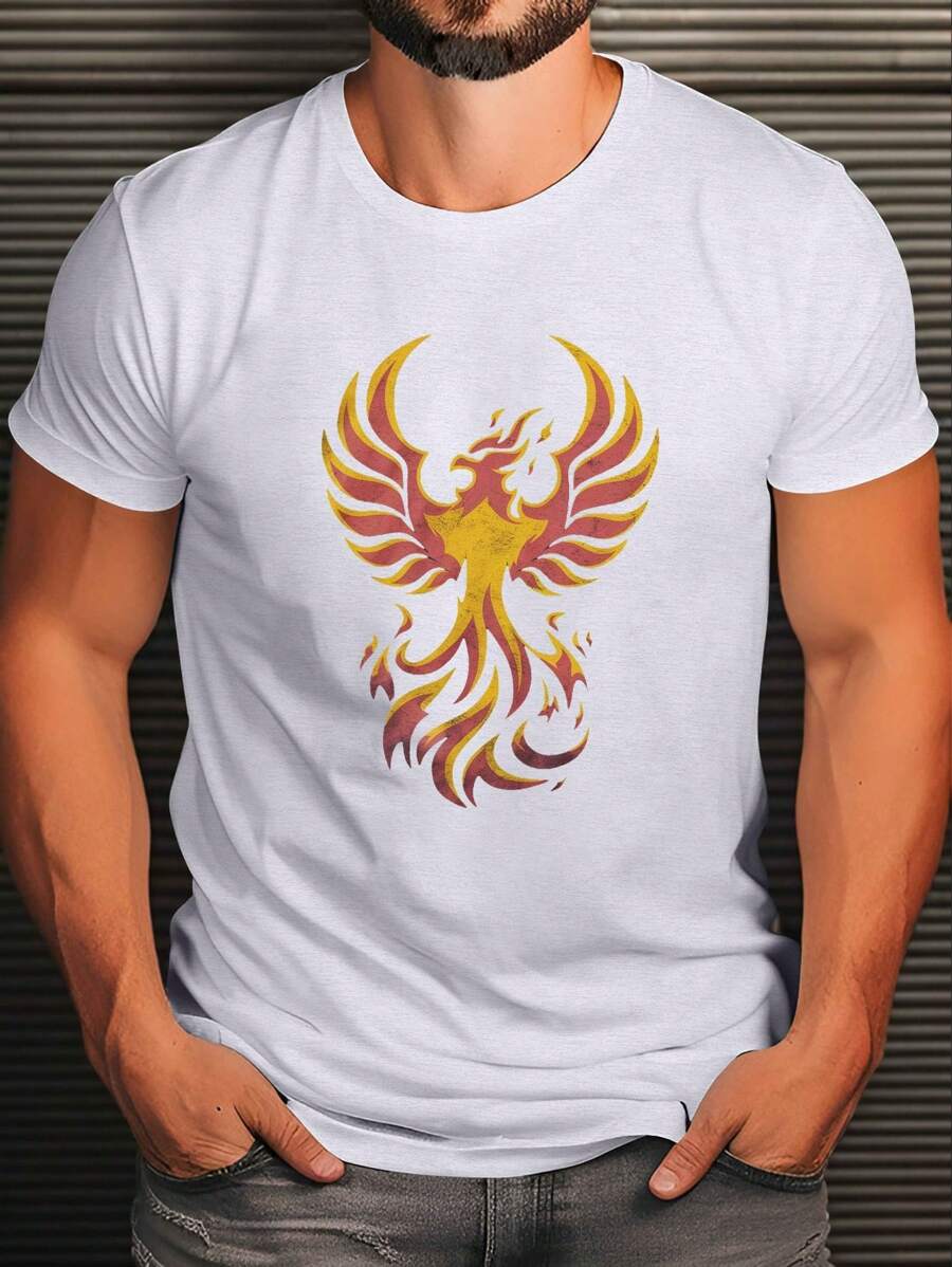 

Unisex s Cool Phoenix Print T-Shirt, Casual And Fashionable Short Sleeved Round Neck T-Shirt L
