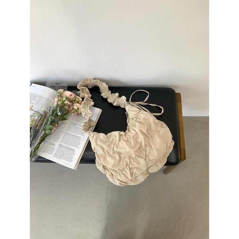 New pleated puff cloud bag solid color fashion shoulder messenger bag casual large capacity nylon dumpling bag