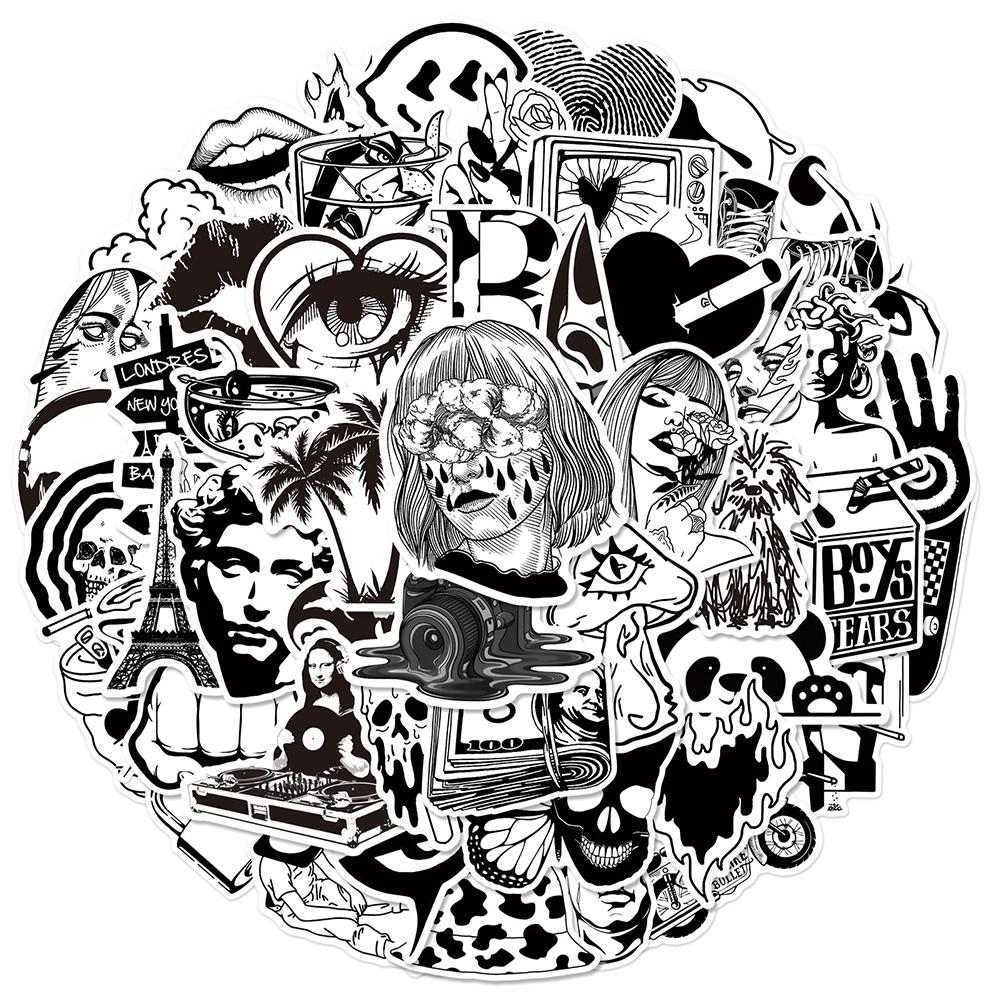 10/30/50pcs Black White INS Style Art Pattern Stickers Creative Graffiti Decals Scrapbook Phone Notebook Bike Cool Sticker Toys