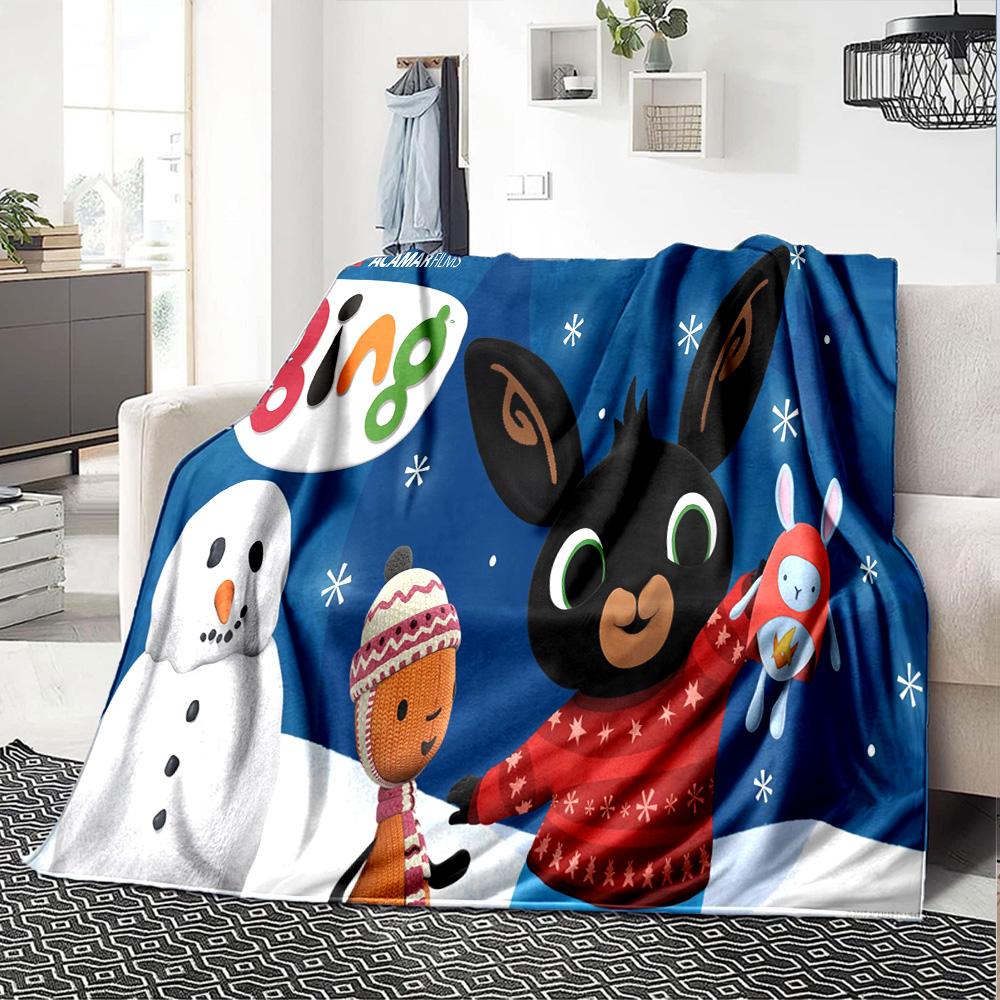 Rainbow Bing Friends Singing Flannel Blanket, Soft Polyester, Modern Design, All-Season for Camping, Travel, Gifts for holidays or birthdays